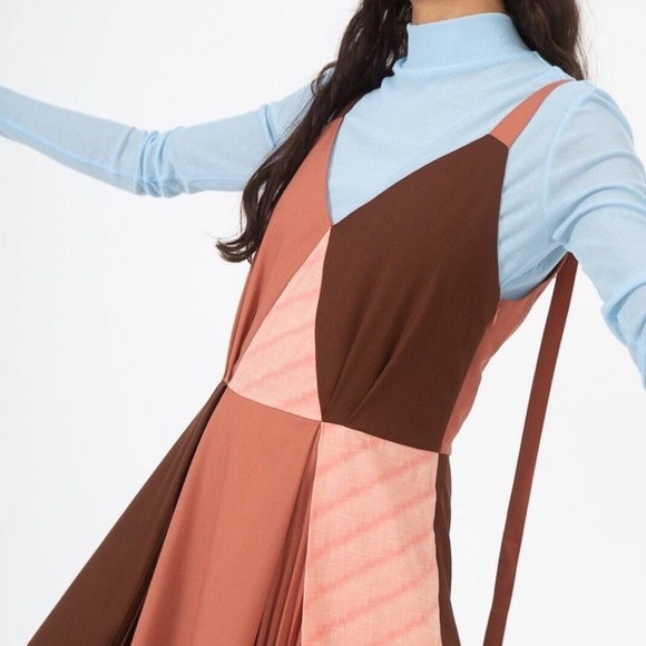 REJINA PYO Rosa Japanese Wool Suiting Pleated Midi Dress in Rust Tonal Mix - Picture 6 of 13